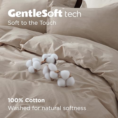 Bedsure 100% Washed Cotton Duvet Cover Full Size - Frosted Almond Minimalist Cotton Duvet Cover Linen Like for All Seasons - GentleSoft™ Plain Simple Bedding (Frosted Almond, Full, 80"x90")