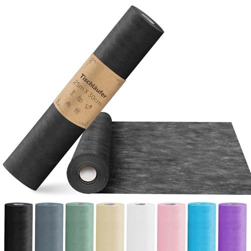 aboveBed Chemin de Table Noir en Non-tissé, 30 cm x 25 m Décoration de Table pour Mariage, Baptêmes, Communions, Anniversaires