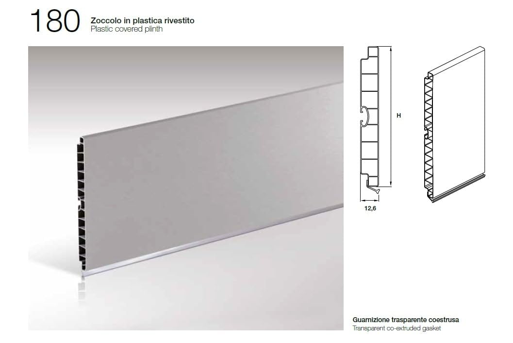 Generico Zoccolo per Cucina in PVC Rivestito in Alluminio Spazzolato - Altezza 10-12-15 cm Lunghezza 400 cm (spedizione in modalità Fermo deposito) (4 Metri, cm 12)