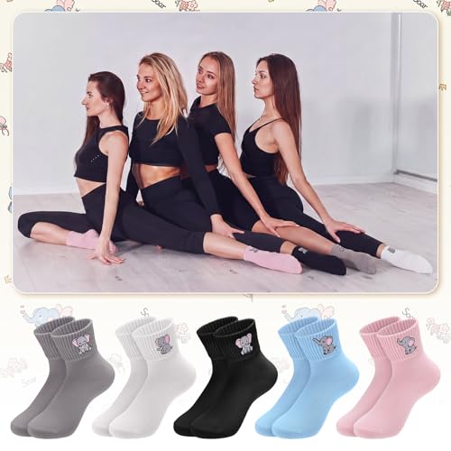 Image of Eurzom 10 Pairs Socks Womens Crew Elastic Ankle Length Cotton Socks Aesthetic Cute Lightweight Low Cut Gifts for Women