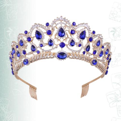 Couronne de mariée baroque dorée en strass bleus d'exception - 7