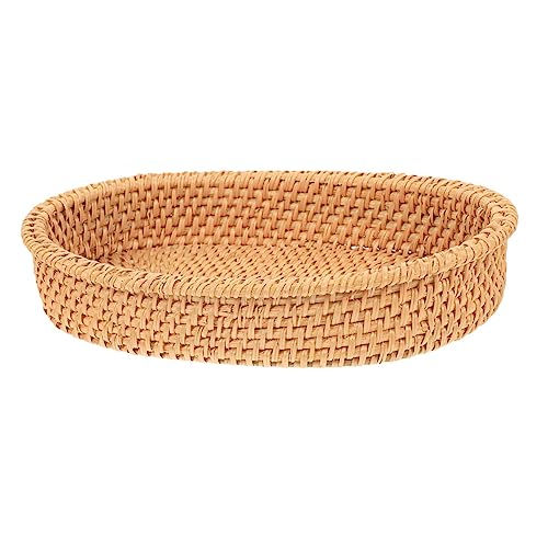 Garneck Bread Storage Basket Home Storage Tray Round Wicker Tray Bread Food Basket Food Serving Tray Fruit Serving Basket Round Bread Basket Bread Woven Basket Fruit Bowl and Rattan