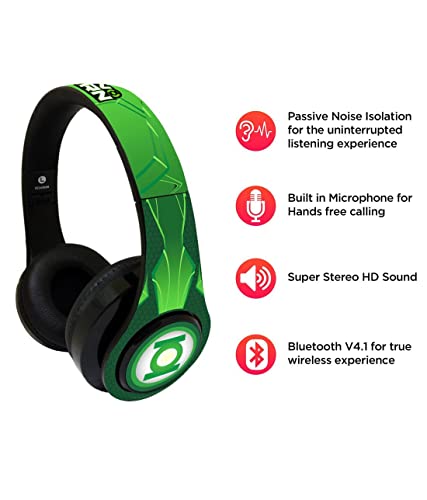 Image of Macmerise Suit up Green Lantern On-Ear Bluetooth Headphone with Upto 10 Hours Playback, FM Radio, SD Card, Soft Padded Ear Cushions and Passive Noise Isolation | Decibel Wireless Headphone