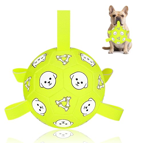 Image of 6 Inch Dog Soccer Ball, Interactive Dog Toys for Small Dogs | Floating Water Toys, Jolly Ball with Straps, Durable Outdoor Training Dogs Tug Toy, Outside Pet Toys, Birthday Gift for Puppy