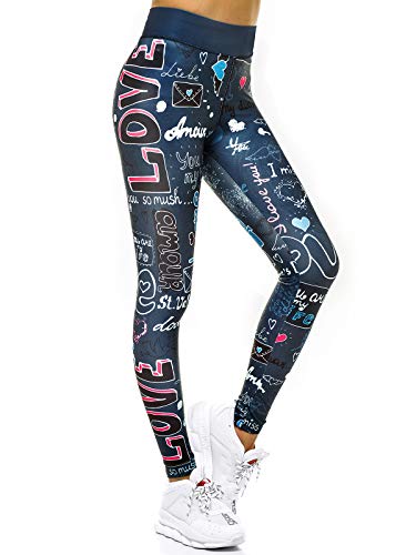 OZONEE Damen Leggings Leggins Lang Sportleggings Baumwolle Blickdicht High Waist Hüfthoch Hohe Taille Hochbund Knöchellang Sport Unifarbe Einfarbig O/20755 Indigo M
