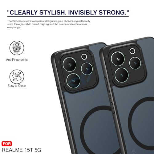 Image of AESTMO Realme 15T 5G Back Cover | 360 Protection | Matte Frosted Hard Back Translucent | Compatible with MagSafe Accessories (MagSafe Matte Hard Black Bumber)