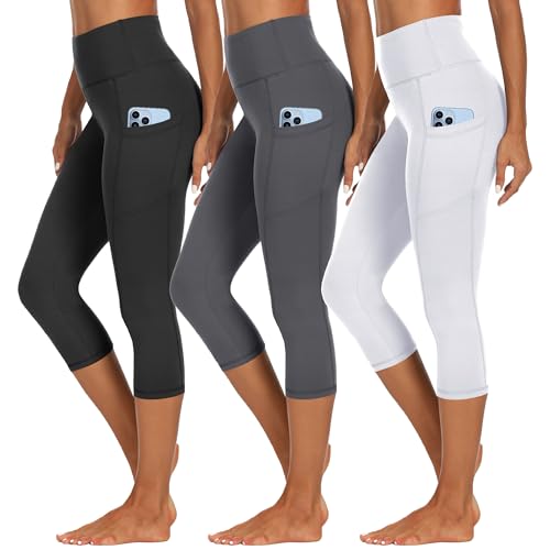 Leggings capri avec poches HIPOWER lot de 3 à taille haute stretch