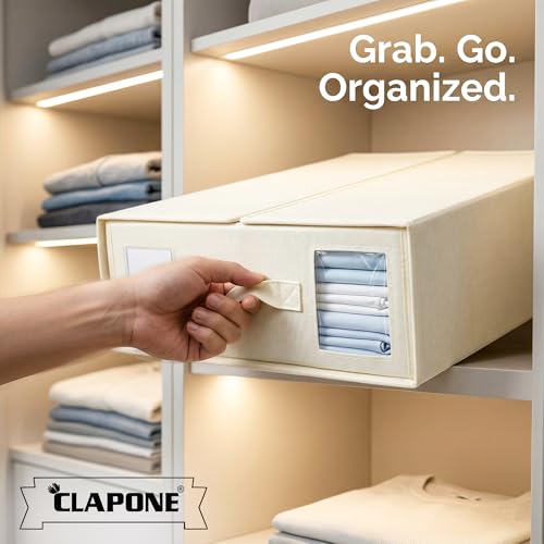 Image of CLAPONE Bedsheet Organizer Storage Box, Foldable Clothes Storage Container, Non-Woven Closet Organizer for Bedding, Blankets, Comforters & Underbed Storage (Off-White, Pack Of 4 Bedsheet Cover)