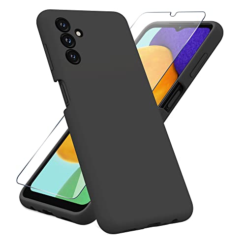 DEERLAMN Coque en Silicone pour Samsung Galaxy A13 5G / A04s(Pas pour A13 4G), avec 1 Pièces Verre Trempé Protection écran, Antichoc Bumper Étui -Noir Cover