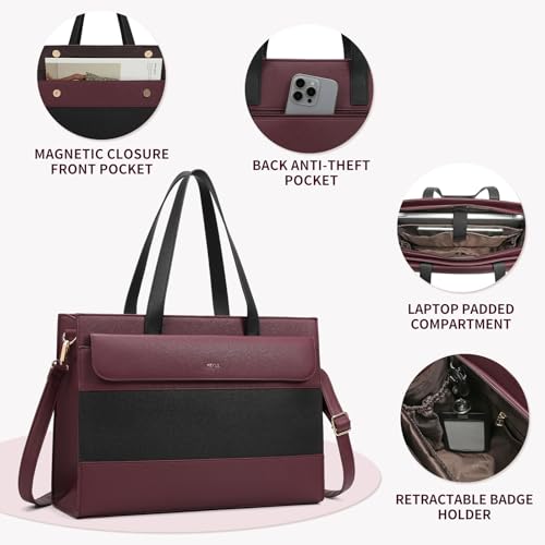 Keyli Laptop Bag for Women Sets,15.6 Inch Computer Work Bags Tote Bag Purses Waterproof Vegan Leather Briefcase Professional Business Shoulder Handbags for Teacher Office Travel Red - image 5
