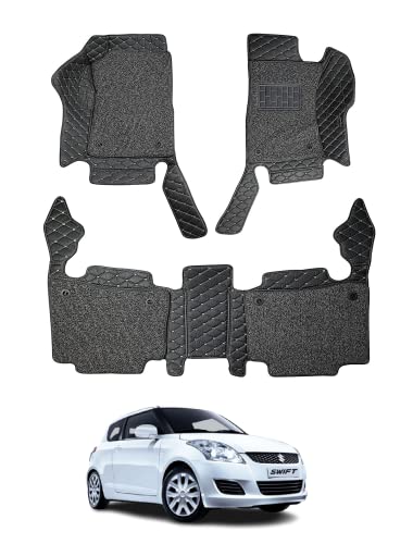 Image of Auto Hub Premium 7D car mat Maruti Swift (Model: 2005-2017), Luxury Double-Stich 7d Car Floor Mat Complete Set, 100% Waterproof and Washable, Color : Black