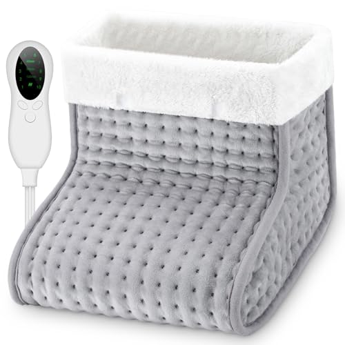 Biutee Calentador de Pies Eléctrico, Calentador Pies 10 Niveles de Temperatura 30-60℃ y Temporización de 45/90/120min, Calientapiés Eléctrico Cálido Lavable 90W, hasta Talla de Calzado 46 Gris Claro