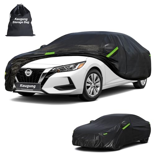 Image of Kaugung Car Cover Custom Fit for Nissan Sentra (2000-2026), 7 Layers Waterproof All Weather for Automobiles Full Exterior Cover Rain Sun Snow Protector with Door Zipper. Black