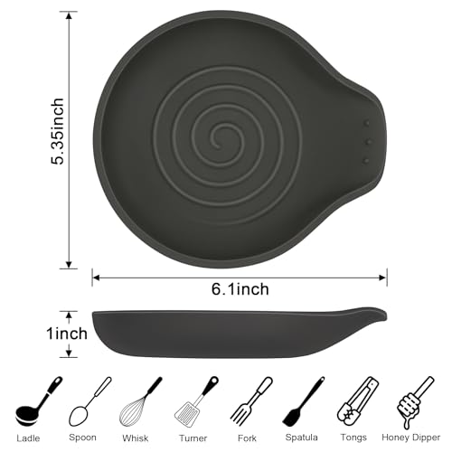 Silicone Spoon Rest for Stove Top - BPA-Free, Heat-Resistant Spoon Holder - Spoon Rest for Kitchen Counter - Large Cooking Utensil Rest for Spoons, Spatulas, Ladles or Tongs - Black - Image 3