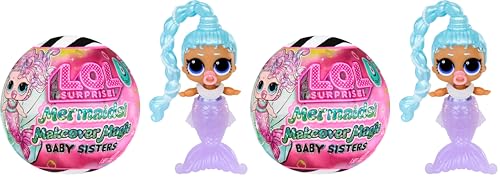 L.O.L. Surprise! Mermaids Makeover Magic Baby Sisters - Queue de Sirène aux Couleurs Changeantes avec Boule Coquillage de Présentation, 6 Poupées à...