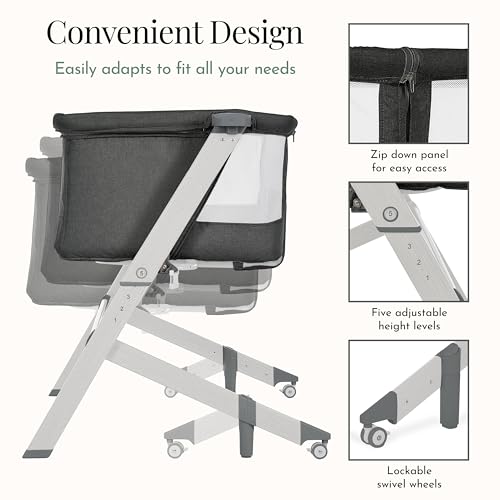 Image of Evolur Stellar Bassinet & Bedside Sleeper - Adjustable Height Bedside Crib for Newborns, Breathable Mesh Sides, Portable Co-Sleeper, Easy To Fold and Travel, Carry Bag Included