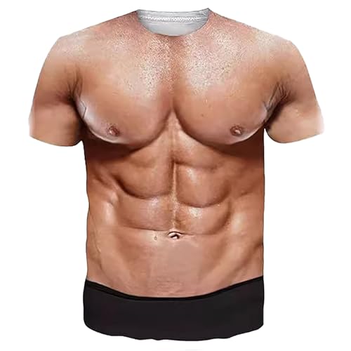 T-Shirts Herren Hemd Kurzarm Herren Muscle Kurzarm T-Shirt 3D Druck Casual Lustiges Top Neuheit Muster Kurzarm Shirt T-Shirt (Black, L)