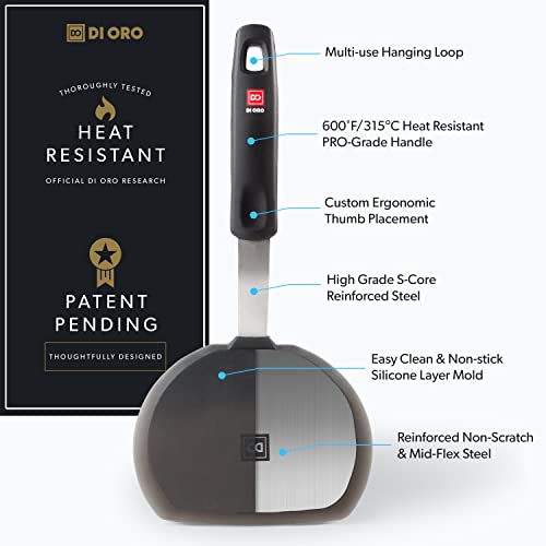 Silicone Turner Pancake Spatula - Nonstick Cookware Safe 600°F Heat-Resistant Flexible & Thin Cooking Flipper For Eggs - Reinforced Stainless Steel Core - Bpa Free & Dishwasher Safe By Di Oro #TOP1