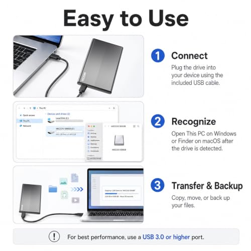 Image of 500GB External Hard Drive HDD, USB 3.0 Portable Expansion Storage