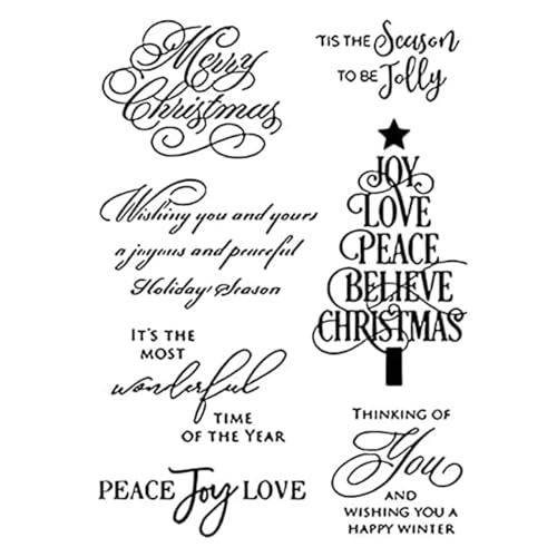 LDCRE Merry Christmas Blessing Words Clear Stamps,Graceful Handwriting Tree Album Decorative Silicon Stamp Crafts,Clear Stamps for Card Making Decoration DIY Scrapbooking