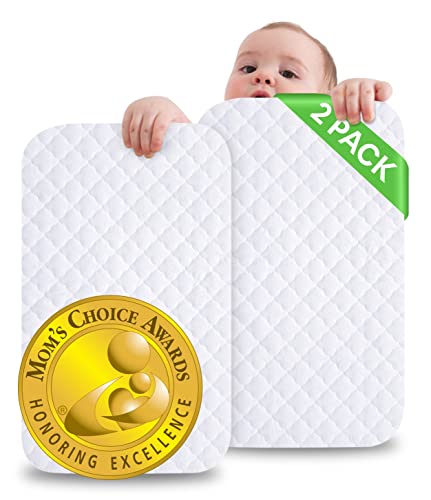 Image of iLuvBamboo Crib Mattress Protector -2 PACK- Waterproof Pad Cover -28” x 52”- Quilted Soft Bamboo Jacquard Fitted Topper - Breathable & Noiseless - Best Baby Gifts for Potty Training Toddlers & Infants