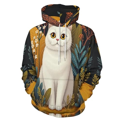 Sweat à capuche chat blanc imprimé 3D idéal pour vos sorties décontractées d'automne