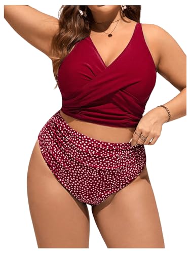 Tankini Femme Grande Taille Gainant Chic avec Haut Froncé Croisé 3XL