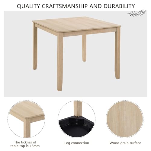 Image of KEIKI 5-Piece Standard Height Dining Table Set with Square Table, 4 Upholstered Curved Backrest Chair, for 4 Person, Modern Style Table Set, Easy Assembly, for Kitchen, Dining Room, Light Oak+Beige