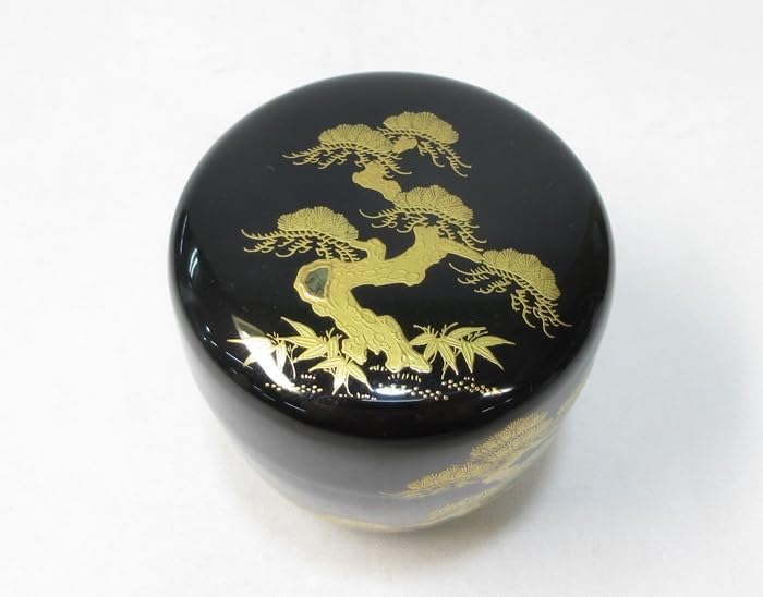 茶道具　塗師　斉藤宗甫造　朱塗　老松蒔絵　平棗　共布共箱　V　8017 茶道具 塗師 斉藤宗甫造 朱塗 老松蒔絵 平棗 共布共箱 V