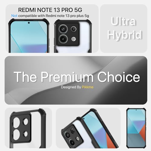 Image of Pikkme Back Cover for Redmi Note 13 Pro 5G | Ultra Hybrid Shockproof Case | Full Camera Protection | Raised Edges | Clear Transparent Bumper Case (Black)