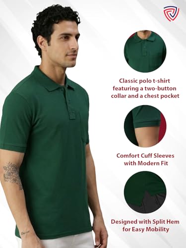 Image of Lux Cozi Men's Polo T-Shirt Regular Fit Half Sleeves with Pocket | Cotton Blend Polo Neck Collar T-Shirt for Men | Casual, Office Comfortable Breathable T-Shirt | Stylish Plain Tee