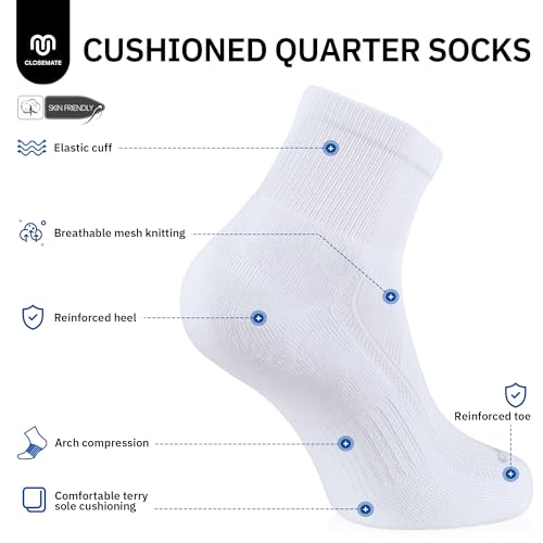 CLOSEMATE 6 Pairs Womens Ankle Athletic Socks Cushioned Cotton Comfort Breathable for Running Sports2