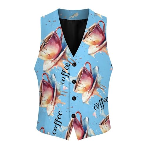 Coffee Cup Men's Suit Vests Business Formal Dress Vest V-Neck Waistcoat for Wedding Casual4