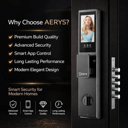Image of AERYS Smart Digital Waterproof Door Lock | 8-in-1 Access with Face ID, Palm, Fingerprint, PIN, RFID, OTP, Key & App | Remote Unlock | Video Live Monitoring | Five Cylinder Security (3 Years Warranty)