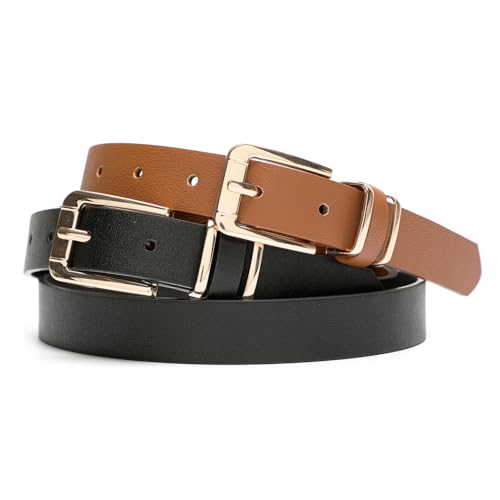 Set of 2 Skinny Belts for Women Jeans Dress Ladies PU Leather Thin Waist Belt with Pin Buckle3