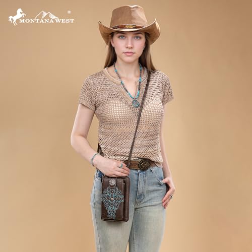 Image of Montana West Western Crossbody Phone Wallet for Women RFID Blocking Wallet Purse with Cash Slots & Zipper Pocket