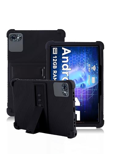 Hülle für TABWEE T80 10 Zoll Tablet, daunke weiche Silikonabdeckung, mit Klappständer, leicht stoßfest, Anti-Kratzer, R&um-Schutz,Schwarz