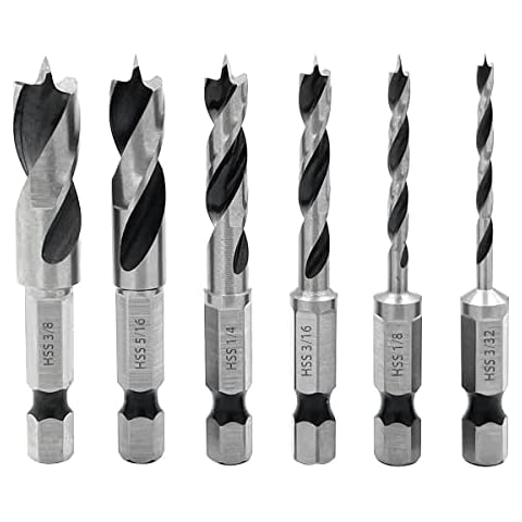 Saipe 6pcs 1/4" Quick Change Hex Shank Wood Brad Point Stubby Short Drill Bit Set HSS 4241 Woodworking Drill for Right Angle Drill and Used in Tight Spaces Cover