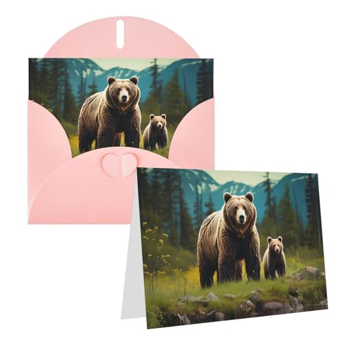 QMNEHJ グリーティングカード サンキューカード 封筒付き ブランクノートカード 4x6インチ バースデーカード 川 熊 ママ ウェディングカード お悔やみカード おもしろい 思考カード あらゆる機会に