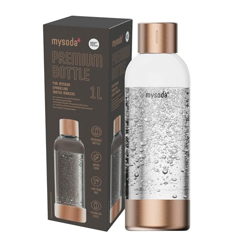 Mysoda: Premium 1L Wasserflasche mit rostfreiem Edelstahl Deckel und Boden für Wassersprudler (Wiederverwendbare und BPA-frei) - Kupfer