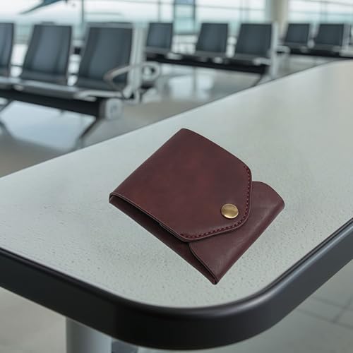 Vintage Handmade Leather Wallet For Men,Ultra Thin Minimalist Wallet,With Compact Built-in Pen Slot And Leather Business Card Holder.(Wallet with pen)3