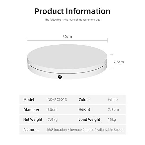 Opencloud White 60Cm 360 Degree 3D Remote Control Adjustable Speed Direction Electric Rotating Shooting Table For Photography Load 110Kg #TOP3