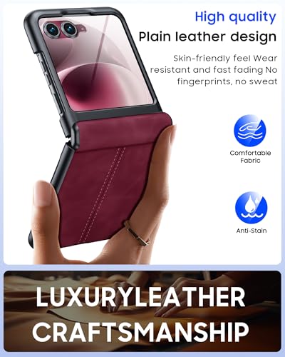 Image of for Motorola Razr 2026 Case with Hinge Protection & Built-in Outer Screen Protector, Ultra-Thin PU Leather Matte PC Shockproof Cover, Slim Protective Phone Case for Moto Razr 2026-Red