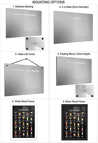 iCaseDesigner Classic Cocktail Metal Home Bar Sign Print on Black Chalkboard. 25 Popular Cocktails Printed onto Gloss Metal Wall Art. Framed and Floating Mounts Offered