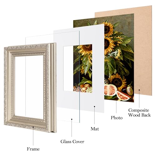 Image of eletecpro 4x6 Picture Frames Set of 2, Vintage Frames with Glass Cover, Silver Photo Frame Displays 3.5x5 Photo with Mat or 4x6 without Mat for Tabletop or Wall Decor, Silver Beige