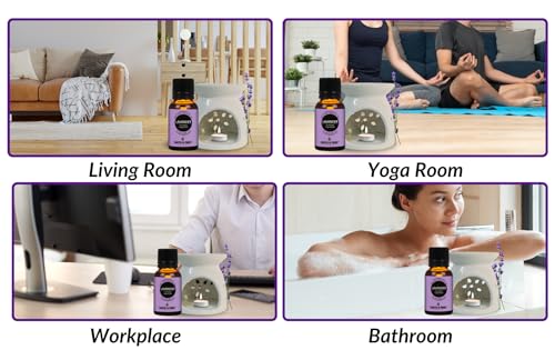 Image of Earth N Pure Diffuser Gift Set | Pack of - 1 Lavender Essential Oil Therapeutic Grade - 15ml, 1 Ceramic Aroma Diffuser /Burner, 2 Tealight Candles | for Home Decor