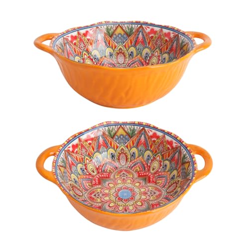 Suppenschüssel mit Henkel Suppenschalen mit Henkel Salatschüssel groß Salatschüssel Keramik Servierschüssel groß - Boho 1200-1500ml 24x19 5x7cm - für Ramen Suppe Salat