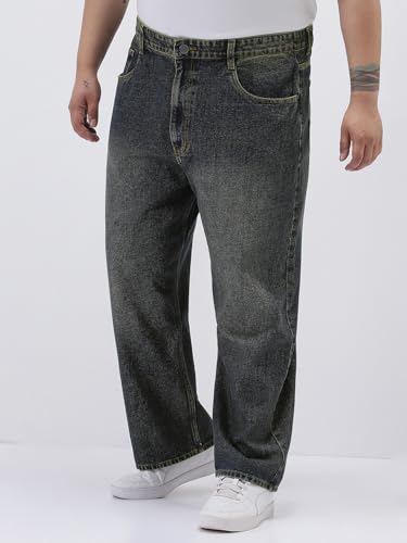 Image of Urbano Plus Men's Loose Baggy Fit Heavy Washed Jeans Non-Stretchable