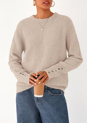 PRETTYGARDEN Fall Sweaters for Women 2025 Cozy Casual Crewneck Pullover Button Long Sleeve Knit Tops Winter Fashion Clothing3