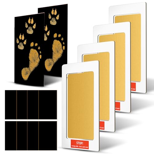 Image of Outus 14 Pcs Paw Print Kit for Dogs No Mess Ink Pad Pet Memorial Newborn Footprint Impression Kit for Pets 4 Inkless Pads with 10 Blank Cards (3 x 5 Inch, gold)